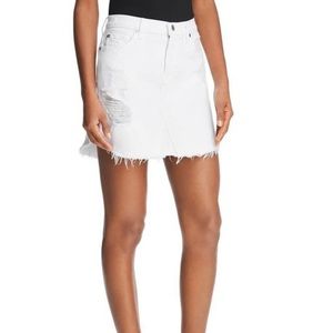NWT 7 For All Mankind High Waisted Distressed Frayed  White Denim Skirt size 30